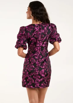 Blue Vanilla Black Luxe Puff Sleeve Jacquard Mini Dress