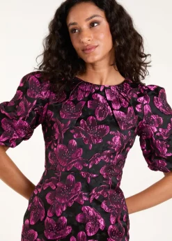 Blue Vanilla Black Luxe Puff Sleeve Jacquard Mini Dress