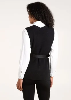 Blue Vanilla Black Ribbed Knit Vest Blouse