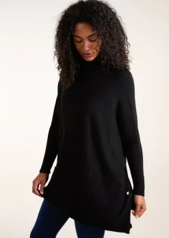 Blue Vanilla Black Roll Neck Button Mini Pocket Jumper