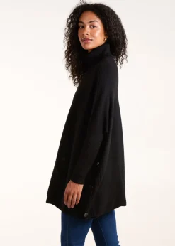 Blue Vanilla Black Roll Neck Button Mini Pocket Jumper