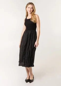 Blue Vanilla Black Round Neck Crinkled Dress