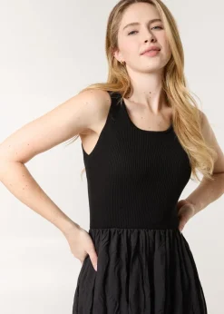 Blue Vanilla Black Round Neck Crinkled Dress