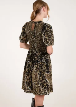 Blue Vanilla Black Shirred Front Puff Sleeve Mini Dress