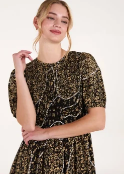 Blue Vanilla Black Shirred Front Puff Sleeve Mini Dress