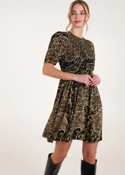 Blue Vanilla Black Shirred Front Puff Sleeve Mini Dress