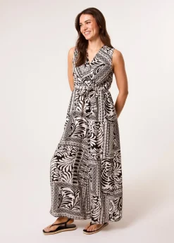 Blue Vanilla Black Sleeveless Leaf Print Jumpsuit