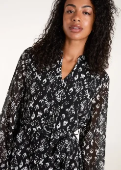 Blue Vanilla Black Tie Neck & Waist Mini Smock Dress