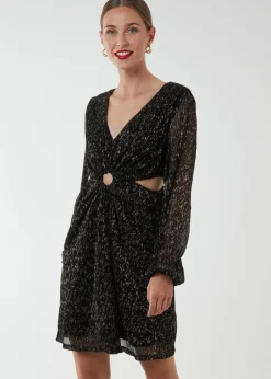 Blue Vanilla Black V-Neck Long Sleeve Lurex Dress