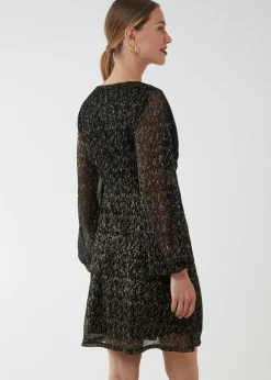 Blue Vanilla Black V-Neck Long Sleeve Lurex Dress