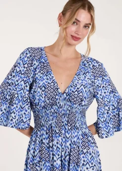 Blue Vanilla Blue Abstract Elasticated Neck Shirred Waist Maxi Dress