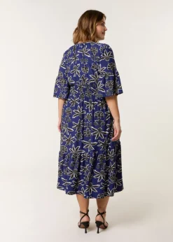 Blue Vanilla Blue Curve Elasticated V Neck Tassel Tie Midi Dress