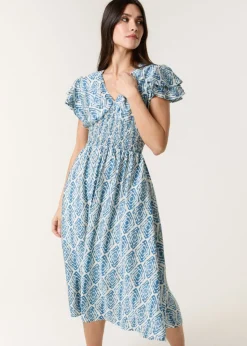 Blue Vanilla Blue Double Frill Shirred Midi Dress