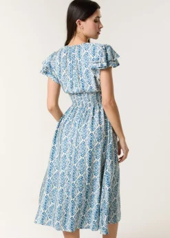 Blue Vanilla Blue Double Frill Shirred Midi Dress