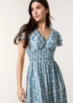 Blue Vanilla Blue Double Frill Shirred Midi Dress