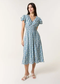 Blue Vanilla Blue Double Frill Shirred Midi Dress