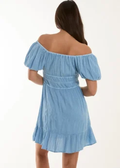 Blue Vanilla Blue Puff Ball Mini Dress