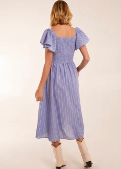 Blue Vanilla Blue Shirred Bust Stripe Midi Dress