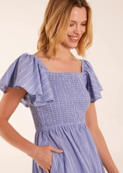 Blue Vanilla Blue Shirred Bust Stripe Midi Dress