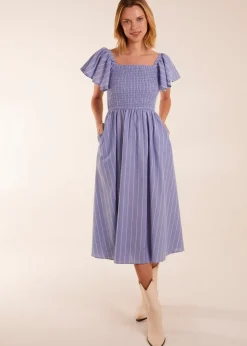Blue Vanilla Blue Shirred Bust Stripe Midi Dress