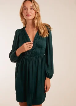 Blue Vanilla Bottle Green Long Sleeve V-Neck Mini Dress