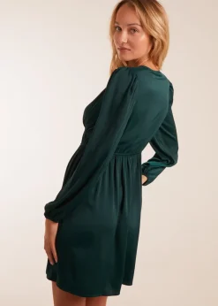 Blue Vanilla Bottle Green Long Sleeve V-Neck Mini Dress