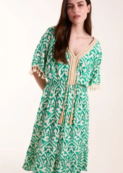 Blue Vanilla Green Embellished Tiered Mini Dress