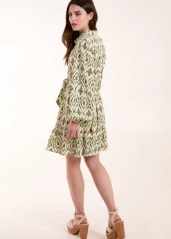 Blue Vanilla Green Long Sleeve Belted Shirt Mini Dress