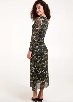 Blue Vanilla Green Ruched Mesh Midi Dress