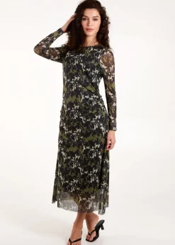 Blue Vanilla Green Ruched Mesh Midi Dress