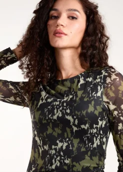 Blue Vanilla Green Ruched Mesh Midi Dress