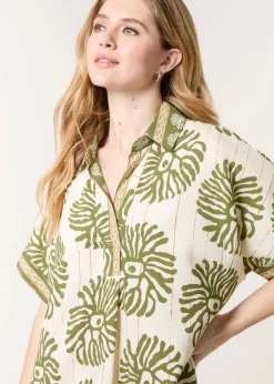 Blue Vanilla Khaki Collar Midi Tunic