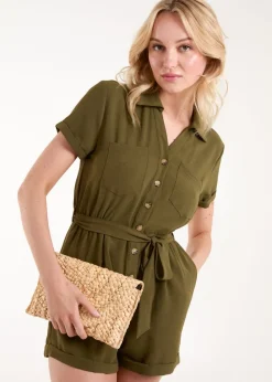 Blue Vanilla Khaki Utility Playsuit