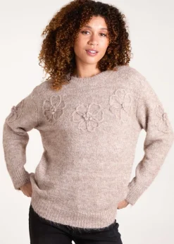 Blue Vanilla Mocha Knit Flower Embroidery Jumper