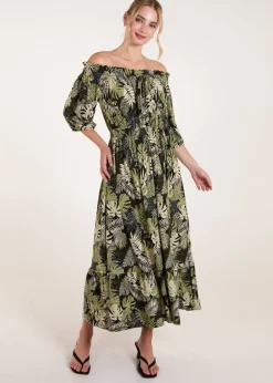 Blue Vanilla Multi Bardot Elasticated Maxi Dress