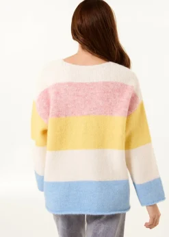 Blue Vanilla Multi Colourful Stripped V Neck Jumper