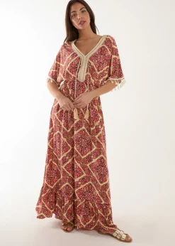 Blue Vanilla Multi Embellished Trim Maxi Dress