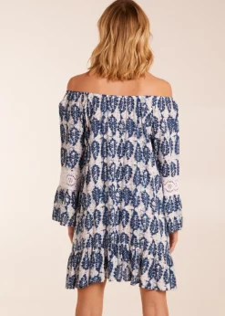 Blue Vanilla Multi Leaf Print Scoop Neck Dress