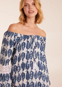 Blue Vanilla Multi Leaf Print Scoop Neck Dress
