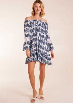 Blue Vanilla Multi Leaf Print Scoop Neck Dress