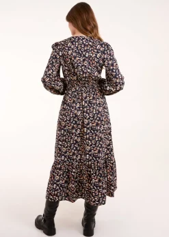 Blue Vanilla Navy Button Down Frill Hem Dress