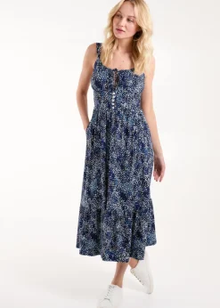 Blue Vanilla Navy Ruched Cami Midi Dress With Buttons