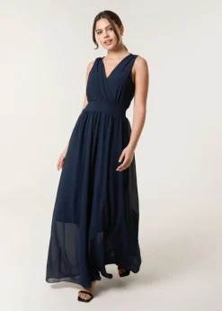 Blue Vanilla Navy Sleeveless Wrap Front Maxi Dress