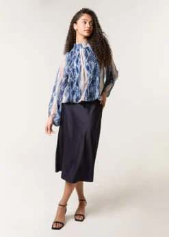 Blue Vanilla Navy Snake Skin High Neck Blouse