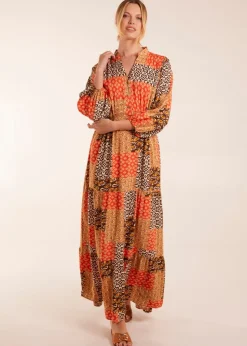 Blue Vanilla Orange Abstract Pattern Maxi Dress