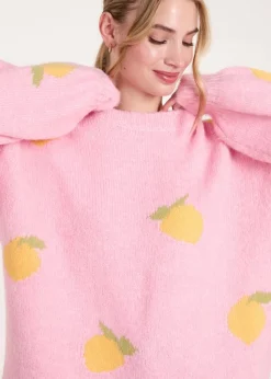 Blue Vanilla Pink Lemons & Leaves Detail Jumper