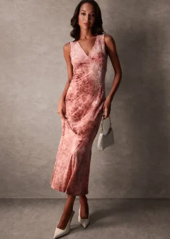 Blue Vanilla Pink Luxe Devore V Neck Maxi Dress