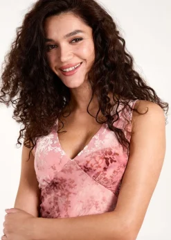 Blue Vanilla Pink Luxe Devore V Neck Maxi Dress