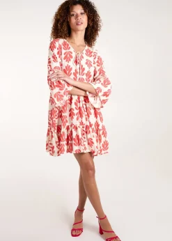 Blue Vanilla Red Tie Front Smock Dress