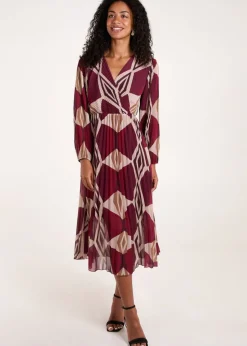 Blue Vanilla Red Wrap Front Pleated Geometric Maxi Dress